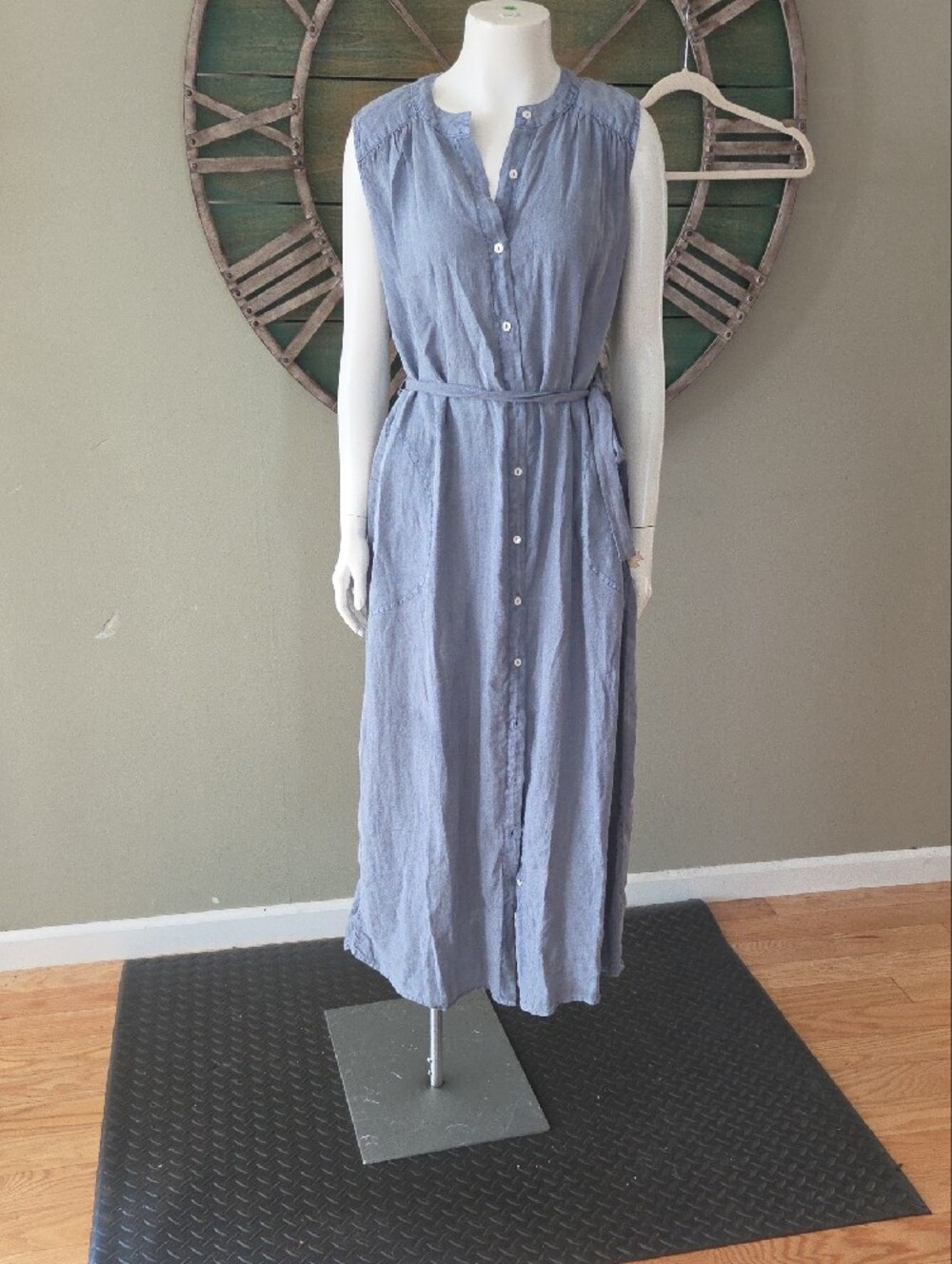 Velvet By Graham & Spencer Sleeveless Button Front Maxi Dress Tie Belt Linen